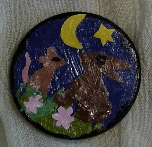 Handmade, original Bunny and Mouse brooch