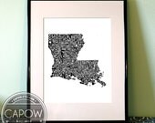Louisiana - typography map art print 8x10 - customizable personalized state poster custom wall decor engagement wedding housewarming gift