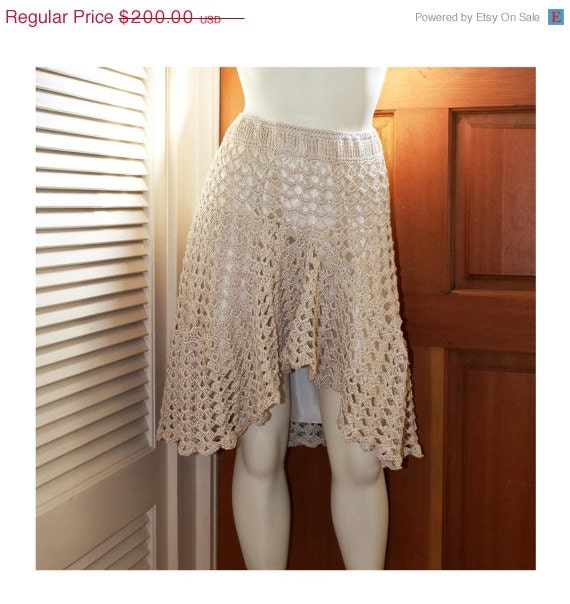 May Sale Wedding Pearl Gold Beaded Hand Crocheted Asymmetrical Lace Classy Skirt OSFM by Annie Briggs 'VIVIAN'