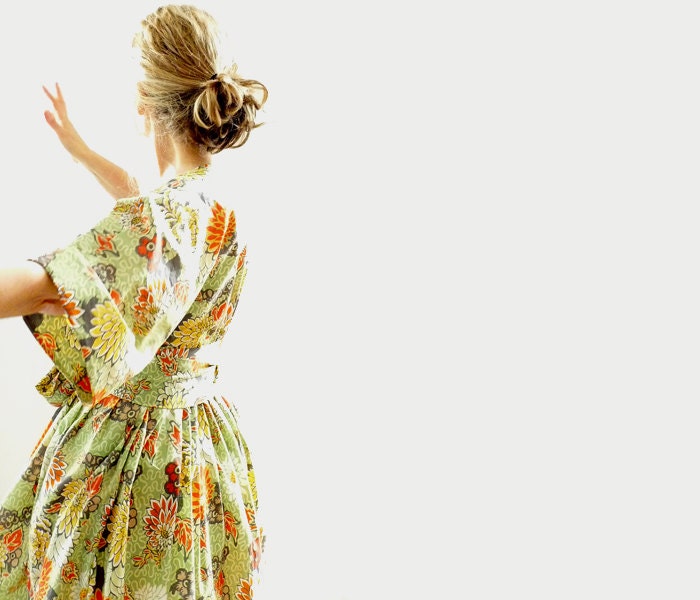 Liberty of London Chrysanthemum Print Dress with Kimono Style Sleeves