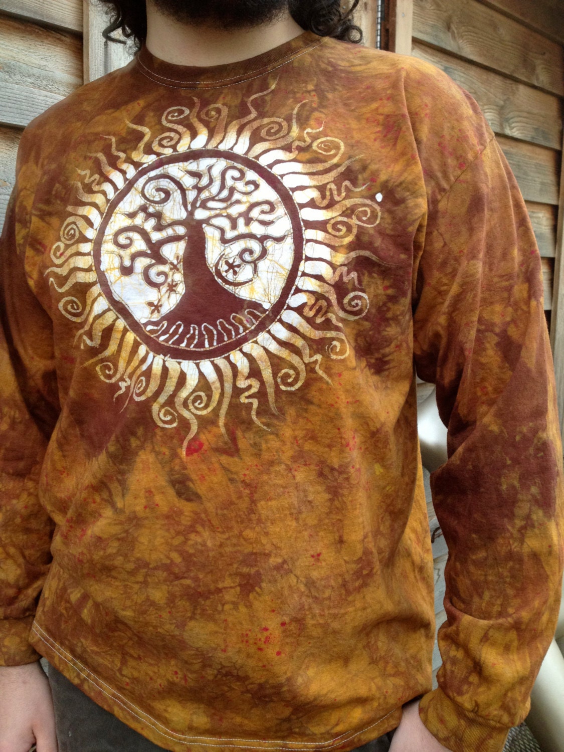 Tree of Life Gold Men's Long Sleeve Batik