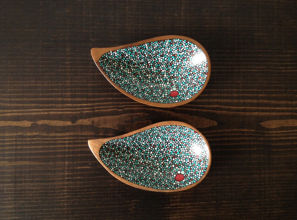 One Small Tear Shapped Bowl : Blue w/Red Accent Dots