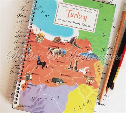 Turkey - Turkish Travel Journal - Handmade Recycled Vintage Journal, Diary, Notebook, Sketchbook