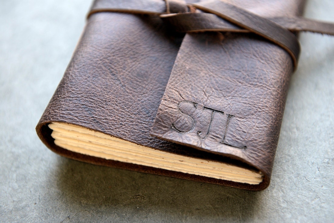 Initials - lined pages - Leather Journal or Sketchbook - Dark Brown