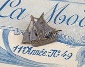 Vintage 1900 French silvered metal sailing boat TOULON souvenir BROOCH jewelry