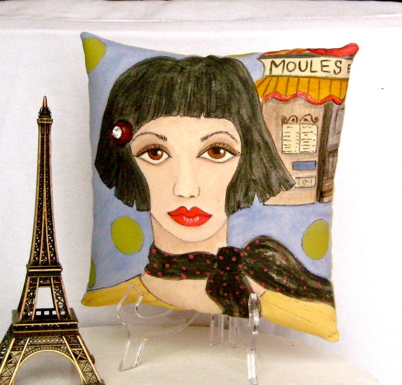 ANGELIQUE PARIS PILLOW , Hand Painted Pillow, Lovely French Quote on Back of Pillow