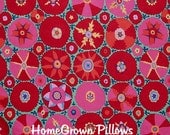 One Decorative Throw Pillow Cover - Kaffe Fassett Fabric, Suzani, Red - 24 x 24