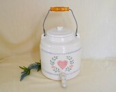 Country Crock with Spigot vintage ceramic glazed stoneware collectibles housewares serving drink cooler dispenser folk art heart pink blue