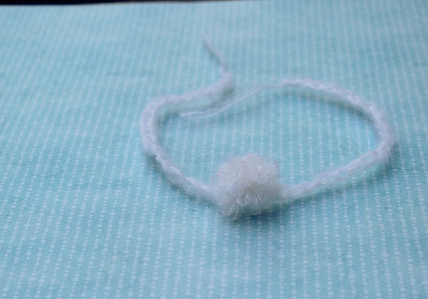 Custom Newborn White Mohair Puff Flower Headband Tieback