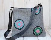Granny  Dots Recycled Sweater Messenger Bag in Charcoal Grey - Granny Squares