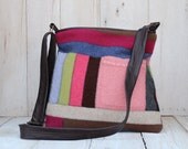 Recycled Sweater Bag - Colorful Patchwork Messenger Bag with Recycled Leather Strap