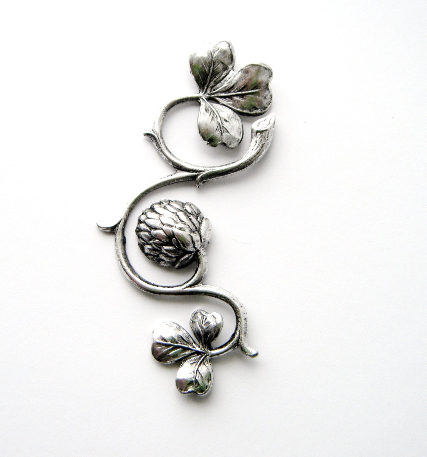1 - Thistle Branch Ornament Silver Ox Brass - Jewelry Findings - Stamping (C-13)
