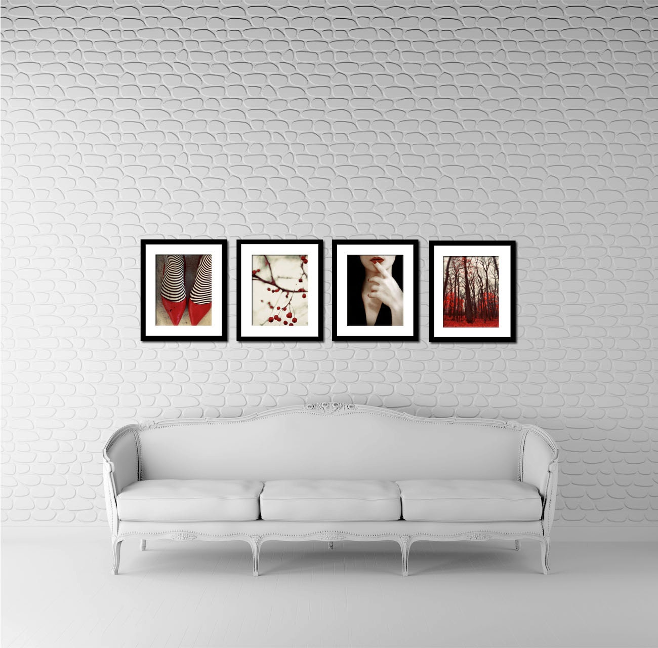 Set of Four 11x14 Surreal Photos, Fine Art Photography, Instant Collection, Scarlet Dream, Red, White, Black Dramatic Prints