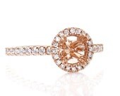 Double Prong Diamond Halo Semi Mount Engagement Ring 14K 18K White Yellow Rose Gold Platinum Custom Bridal Jewelry