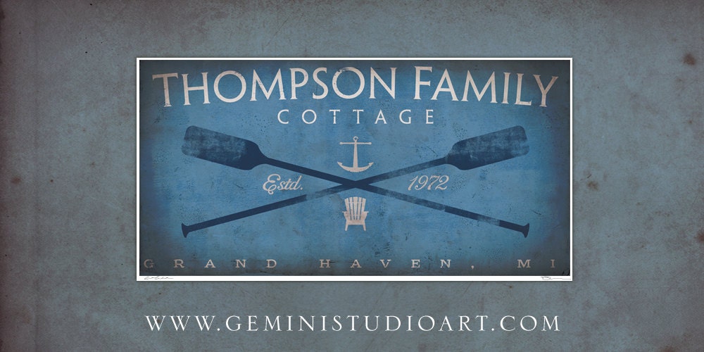 Custom Artwork nautical oars anchor cottage graphic artwork giclee archival print 10 x 20