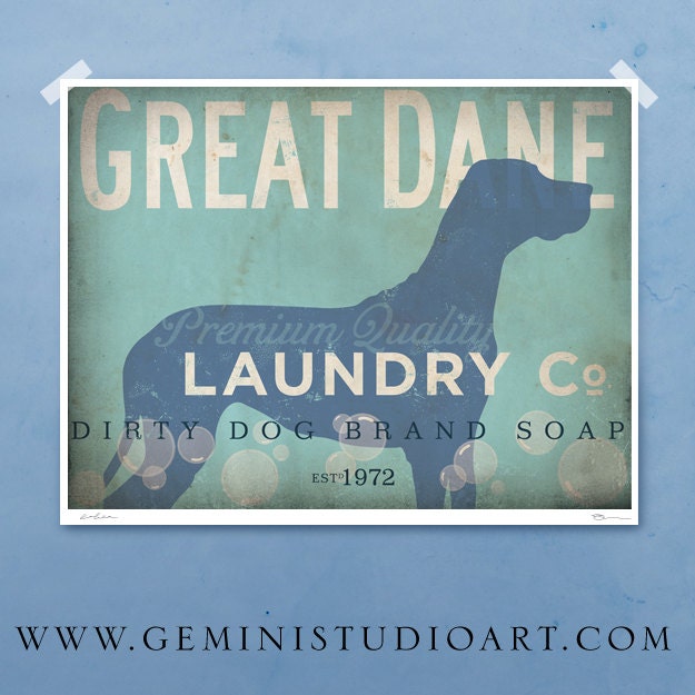 Great Dane laundry company laundry room artwork giclee archival signed artists print 12 x 16