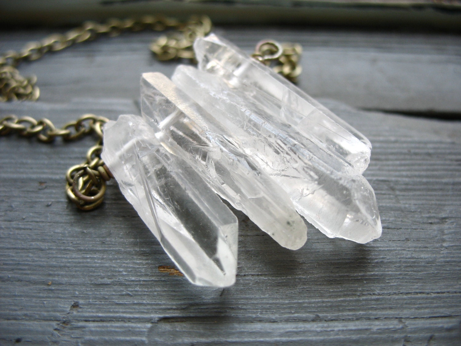 Quartz Crystal Statement Necklace, Quartz Crystal Point Handmade Pendant Chain Necklace, Artisan Quartz Stone Jewelry, FREE Shipping