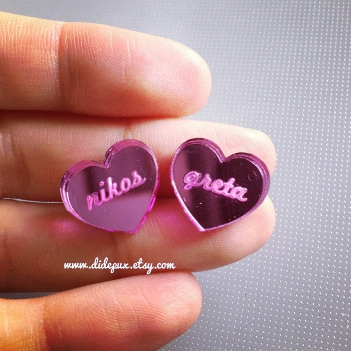 VALENTINE HEART studs earrings custom names