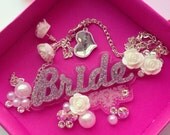 BRIDE laser cut swarovski necklace with FREE maching rose earrings