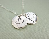Mothers necklace, childrens initials, two 2 custom intials, personalized mothers day gift, large silver letter necklace, hammered charms