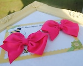 Shocking Pink Set of Toddler Bows... Loopy Hairbow Pair...Set of Bright Hair Clips...Two Flat Loop Hair Bows...Pigtail Bows