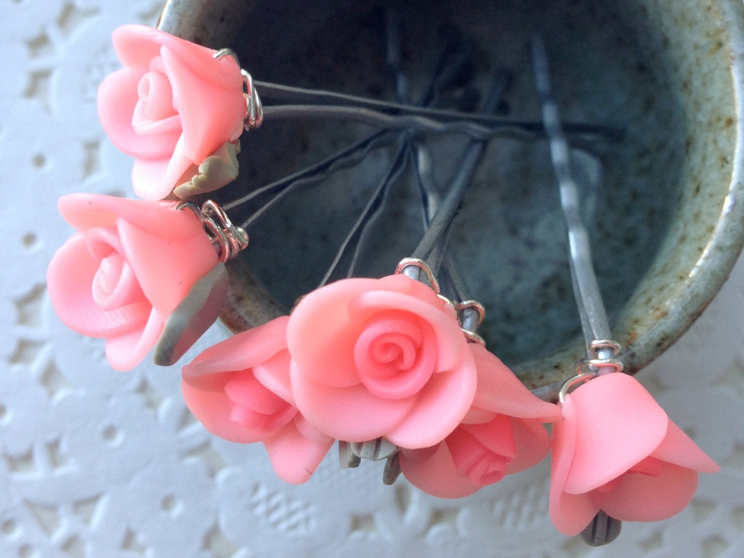 SUMMER SALE Set of 6 Briar Rose Bobby Pins Free Gift Boxing