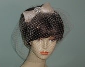 Birdcage Blusher Wedding Veil Retro Look Silk Dupioni Bow White Ivory Champagne Black Made to Order- Ships in 4 Weeks