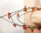Red Cherry Necklace, Lariat, Bracelet - Turkish lace Work
