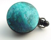 Magnetic Retractable ID Badge Reel Turquoise Swirls Cabochon on Black Badge Reel
