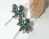 Silver Turquoise Flower Earrings - Hammered Dangle Earrings- Artisan Jewelry Earrings