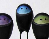 Paper Mache Blue Ninja Easter Egg  on wooden block