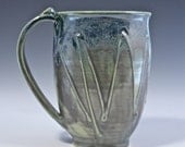 Ceramic Coffee Mug in Green and Blue Textured and Metal