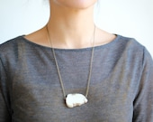 White Magnesite Slab Stone Necklace - Antiqued Brass Chain