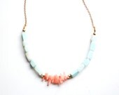 Peach Coral Sticks Mint Peruvian Opal Necklace
