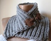 Knitted grey Winter hat,beanie,neckwarmer set
