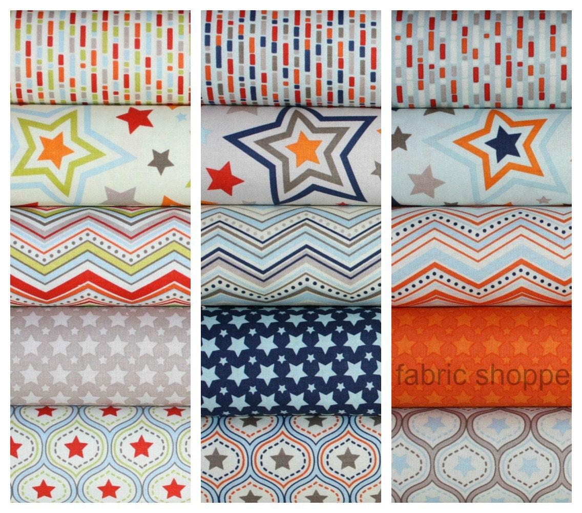 One For The Boys Stars quilt or craft fabric bundle by Zoe Pearn for Riley Blake Designs- Entire Line in Fat Quarters- 15 total