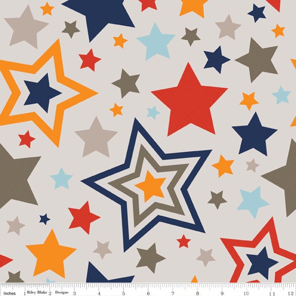 One For The Boys Stars quilt or craft fabric by Zoe Pearn for Riley Blake Designs- Boys Main Stars in Gray- 1 yard or by the yard