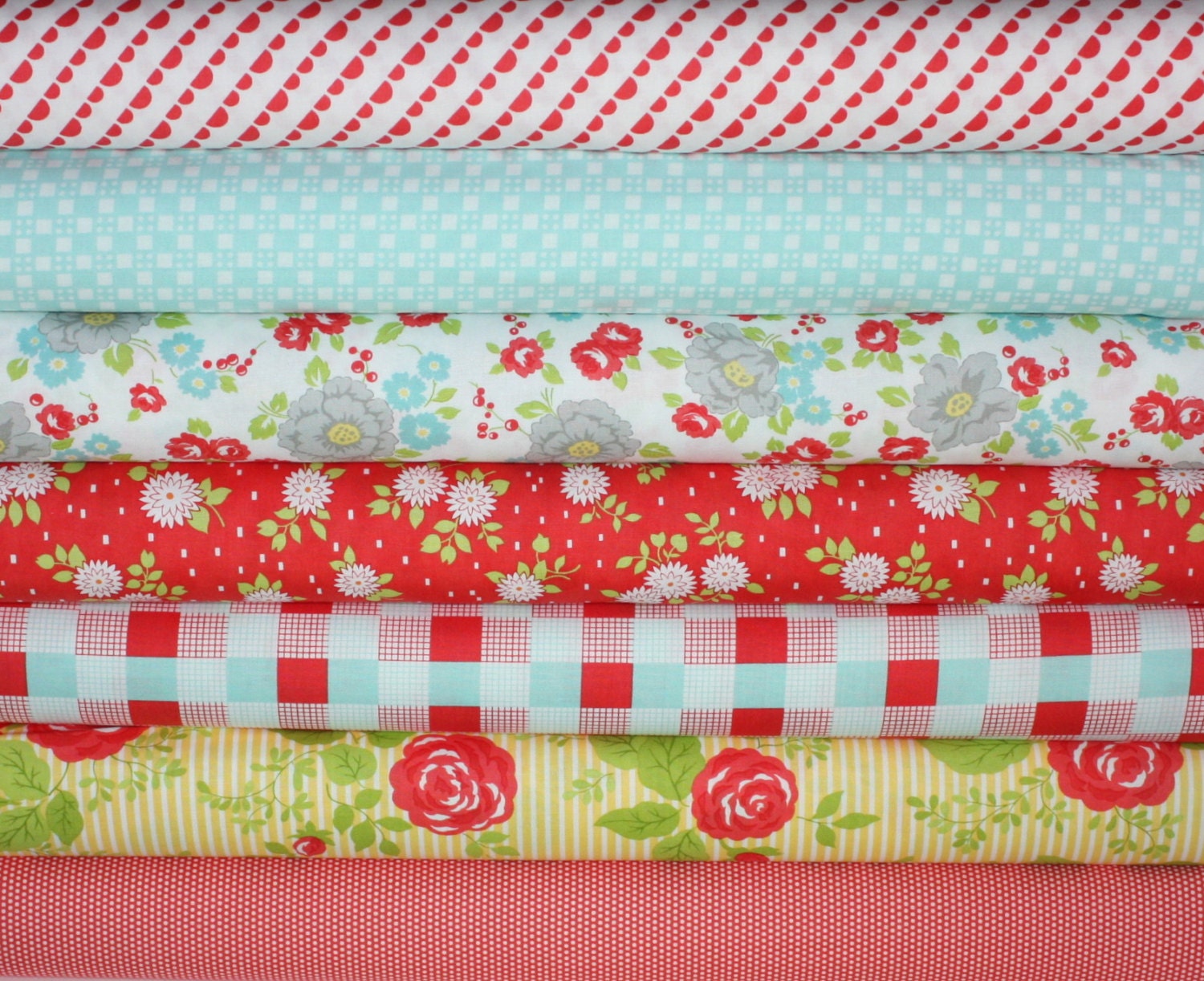 Happy Go Lucky Fabric bundle by Bonnie and Camille for Moda Fabrics- Fat Quarter Bundle- 7 total