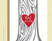 Valentine's Day Card - Be My Valentine Forever -  Love - Carved Heart with Your Initials - Custom Valentine Card