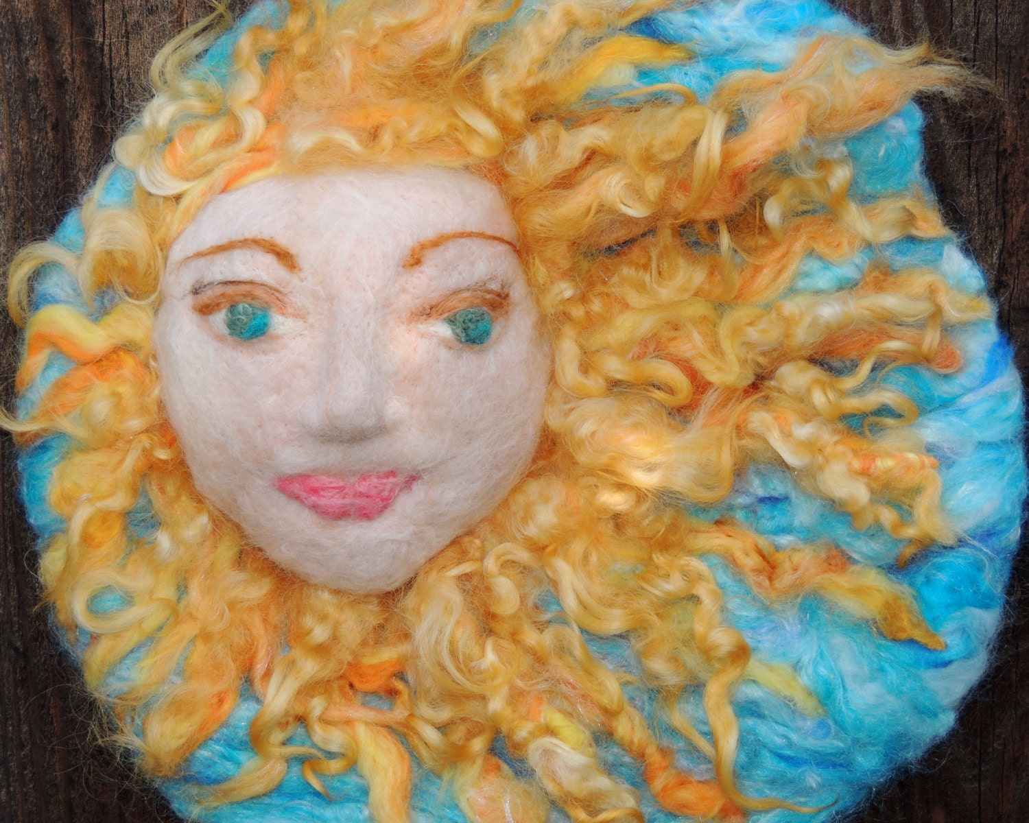 Art - "The Sun"- Needle Felted Wall hanging / sculptural wool painting Waldorf inspired