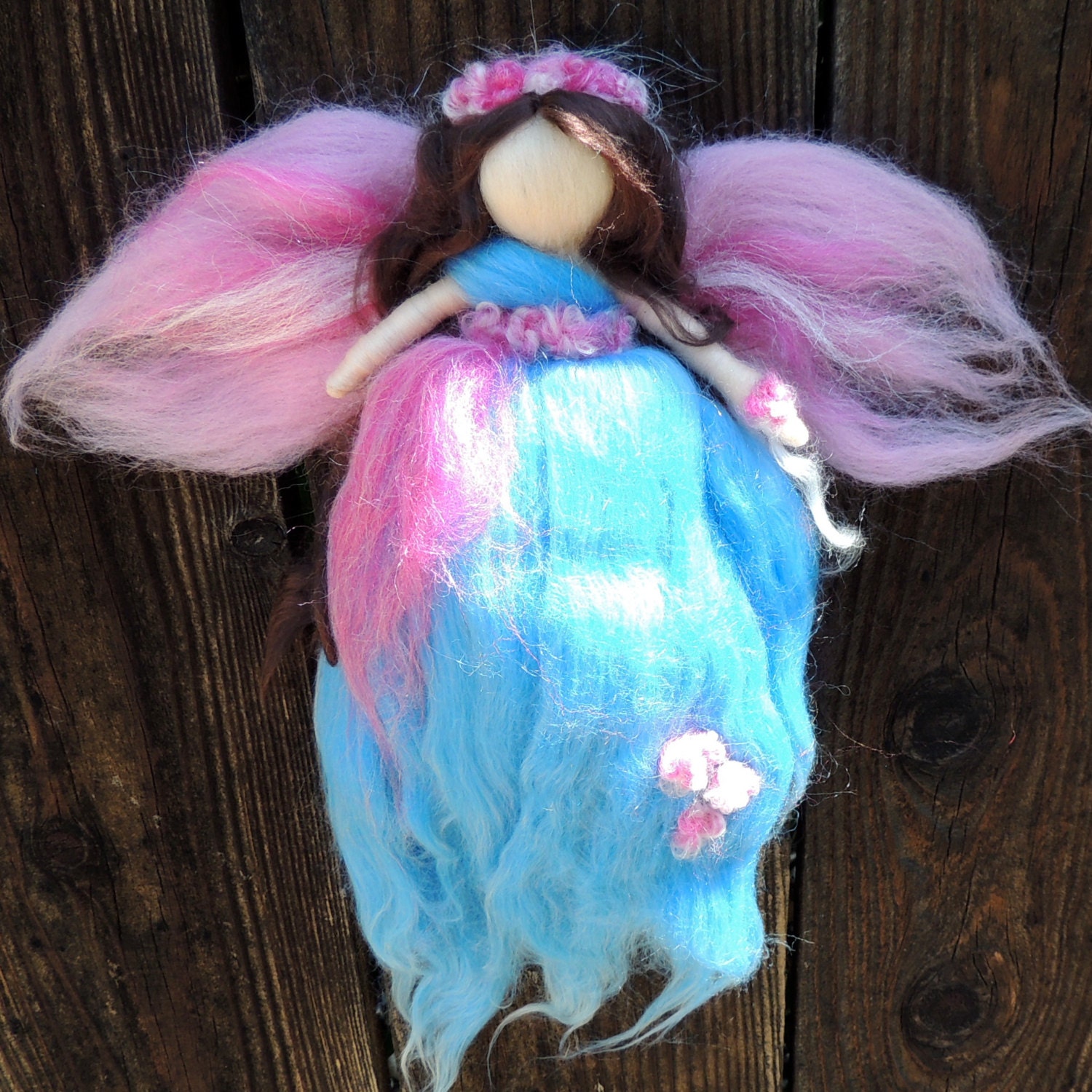 Blue Skies Garden Fairy-  Needle felted wool fairy angel Waldorf inspired creation by Rebecca Varon aka Nushkie