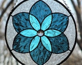 Steel and Sky Blue Stained Glass Six Pointed Star Mandala Suncatcher