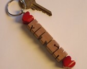 Wood Name Keychain - Double-Heart HeartFob - Choose from 5 Domestic Woods - Handmade to Order in the USA