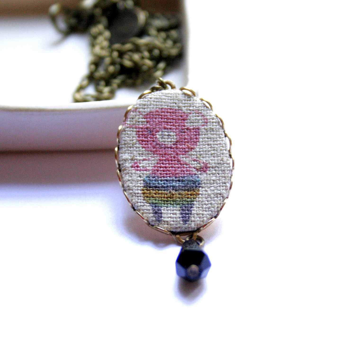 Necklace with Piggie in Striped Trousers in Yellow, Blue and Green - Jane Fonda Aerobic Piggie