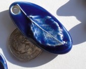Cobalt Blue Earthenware Oval Beech Leaf Pendant