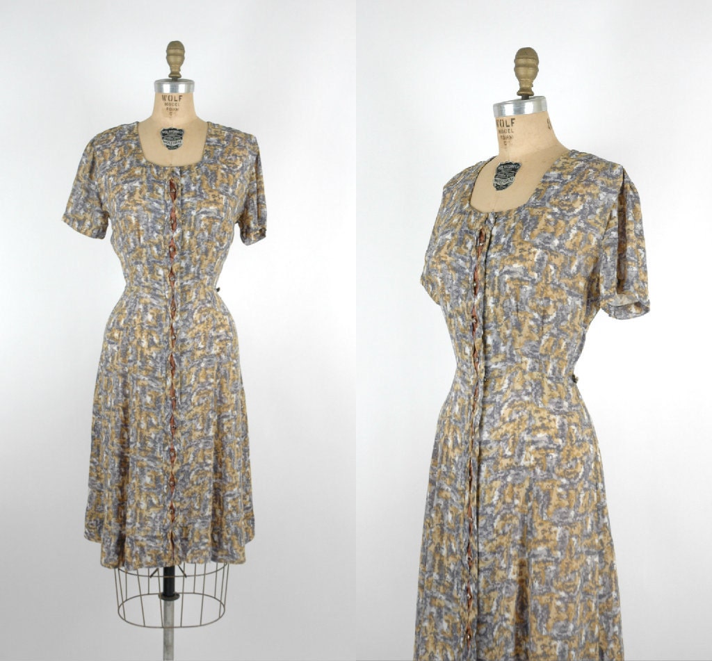 1940s Day Dress / Vintage Rayon Cay Artley Dress