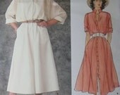 Adri Designer Button front Dolman sleeve Dress Vogue 1351 Pattern, Size 10, Bust 32.5, UNCUT