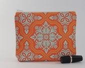 Divided Cosmetics Bag - 2 Compartments - Orange and Turquoise Tiles