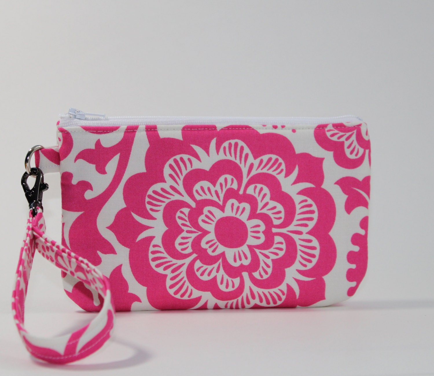 Wristlet / Padded Zipper Pouch - Bloom in Fuchsia