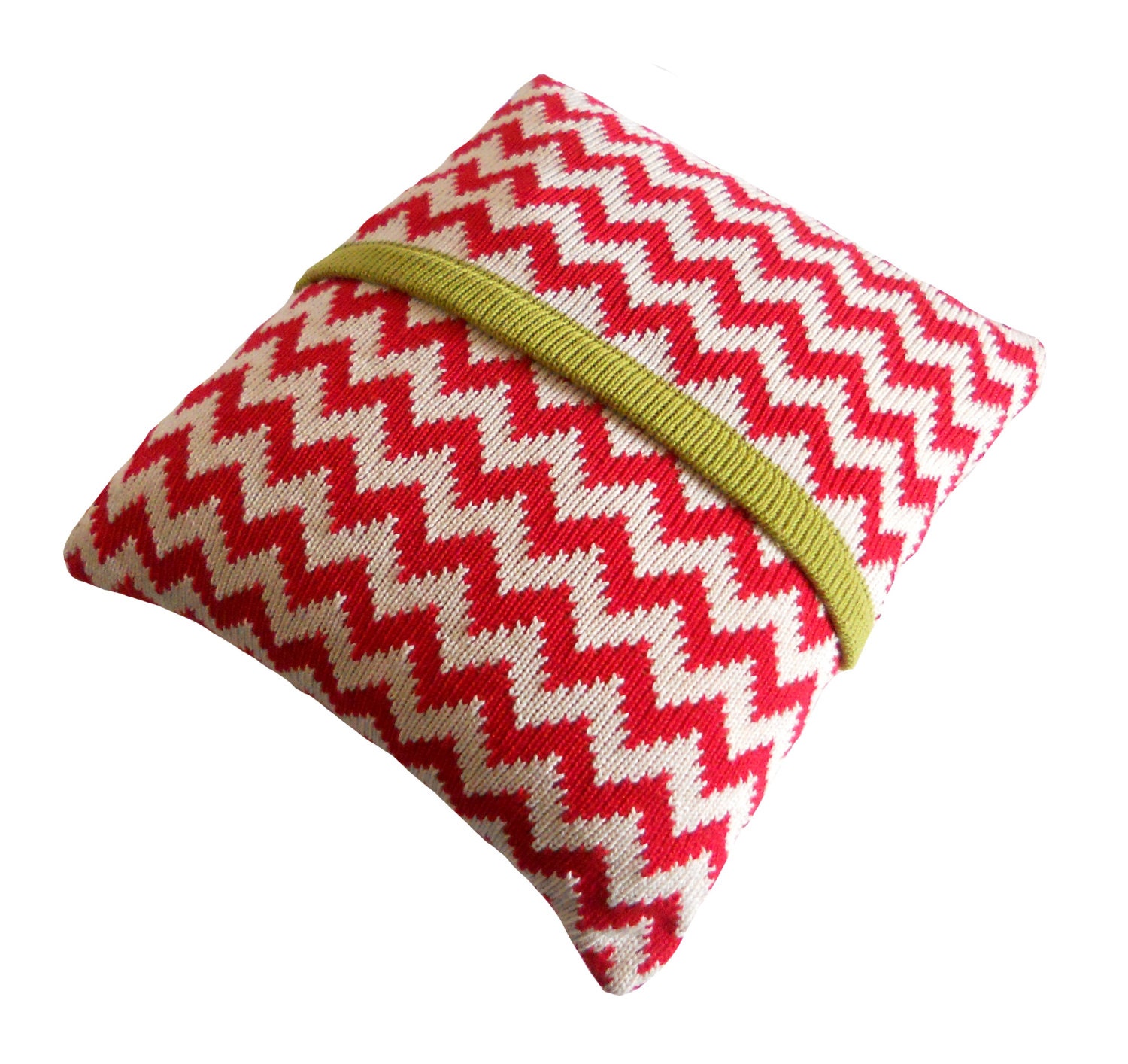 Small Chevron Cushion - Red, Cream and Lime